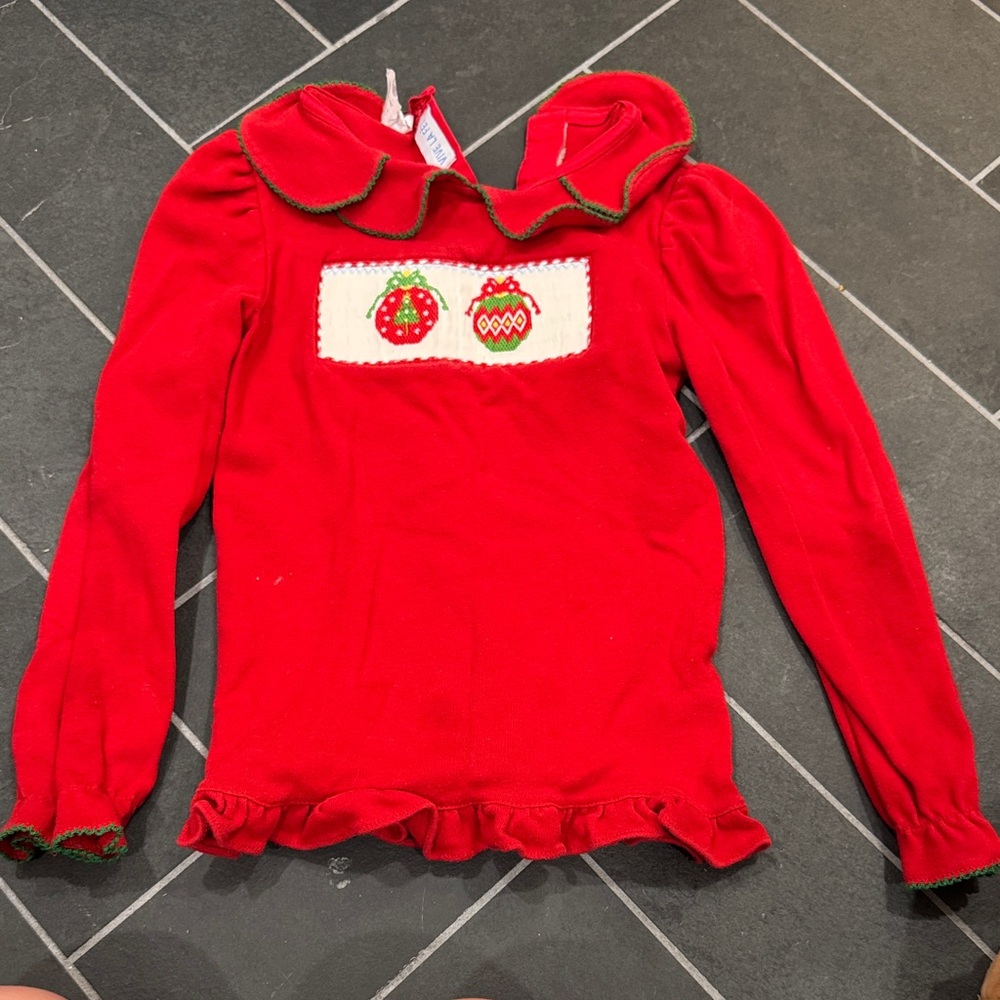 Red Kids Holiday Shirt with Embroidered Ornaments
